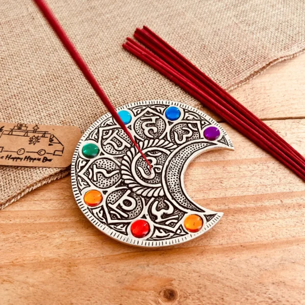Metal Chakra Moon Incense Holder